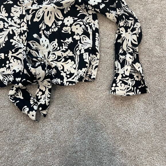 Christian Siriano Women's Cropped Button Down with Tie Floral Size Large - Picture 5 of 10